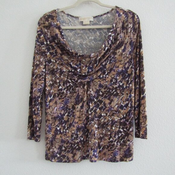 Michael Michael Kors Printed Top Large Multicolor Cowl Neck Business Casual - Picture 1 of 9